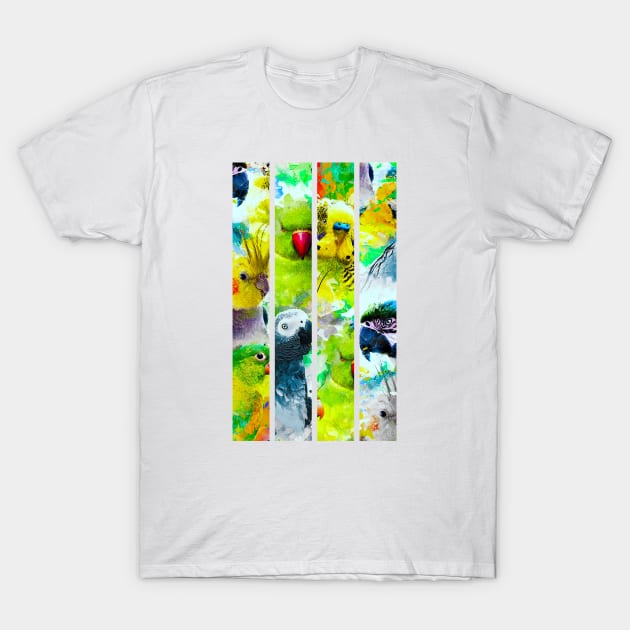 Modern Aquarell Parrots Exotic Bird Pattern T-Shirt by BirdNerd